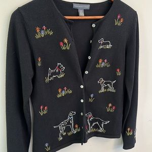 Vintage Northern Isles Button Down Cardigan With Embroidered Dogs SZ SP Light